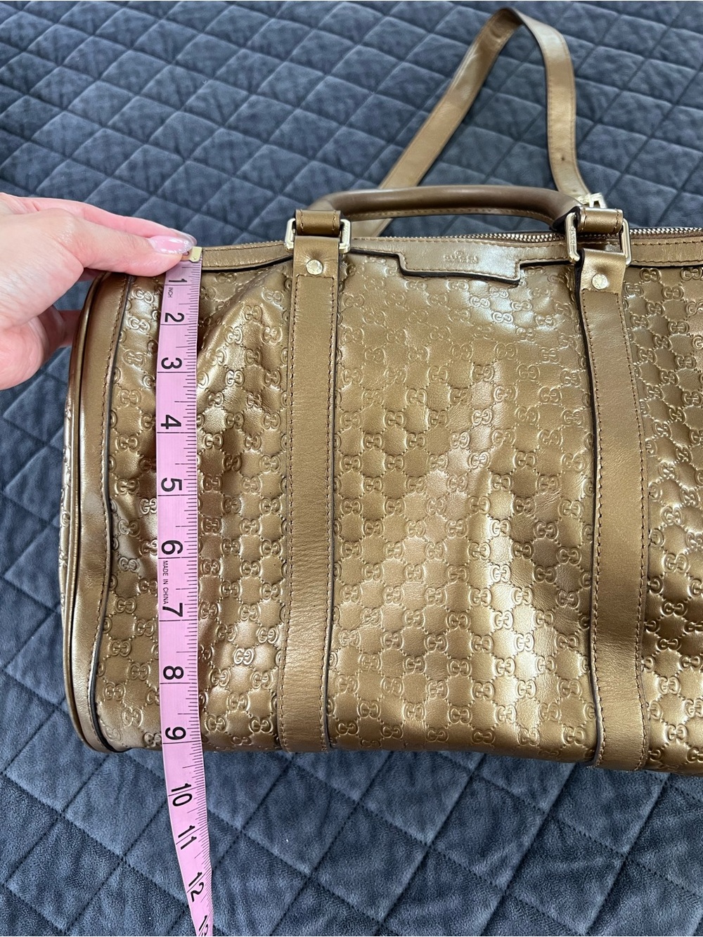 Gucci Boston Purse Metallic Bronze Duffle Bag Style Gold Crossbody Strap - Picture 10 of 16